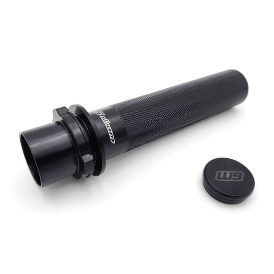 Warp 9 billet Ultra Bee throttle tube in black with knurled grip surface and removable end cap